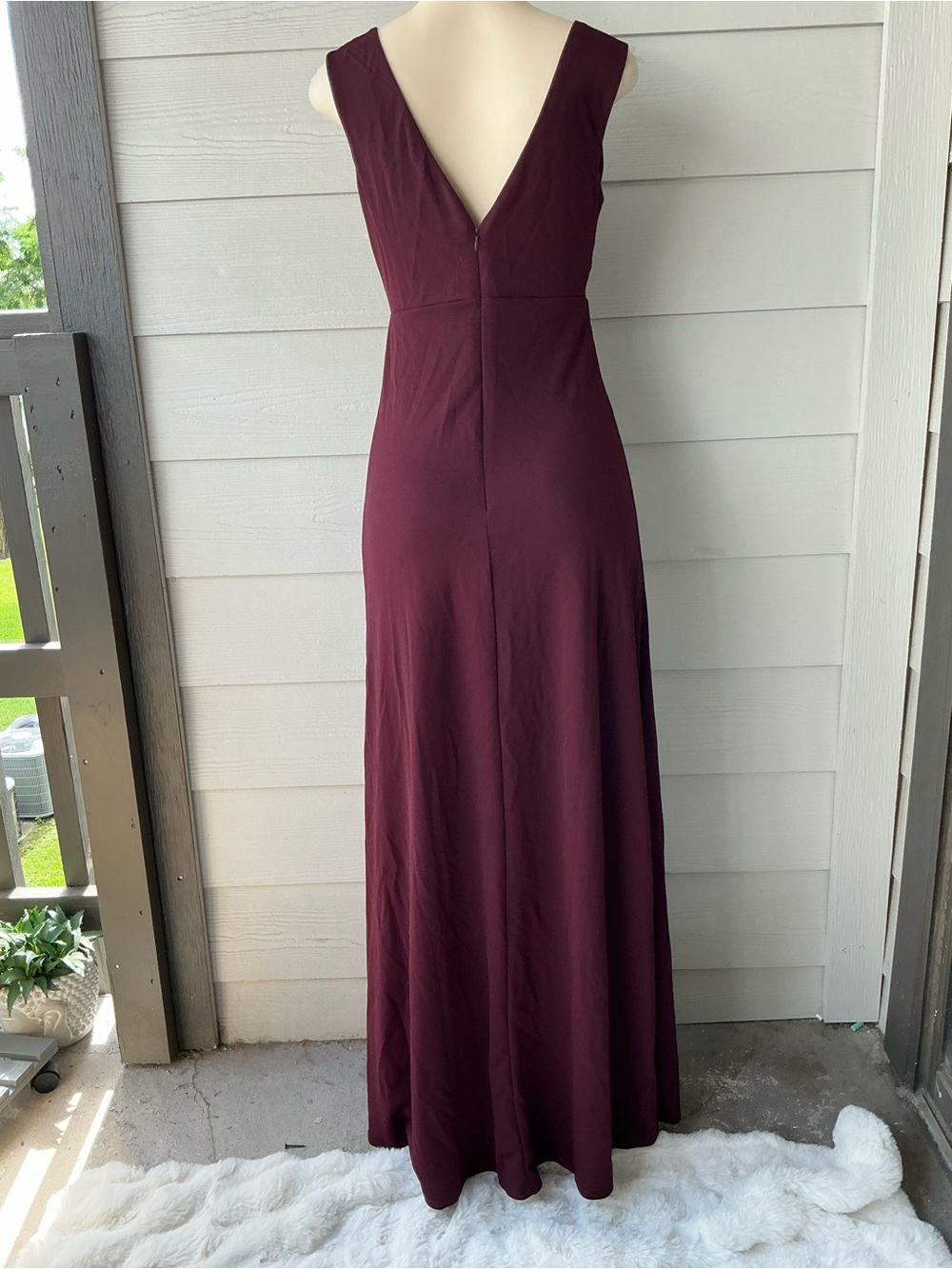 Birdy Grey Burgundy V-Neck Sleeveless Prom Gown with Side Slit - Picture 3 of 11